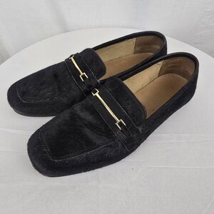 Asos Men's Elegant Black Hairy Loafers with Gold Accent Sz 8